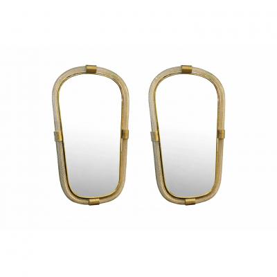 Pair of Murano Glass Wall Mirrors in Gold Leaf Torciglione Venetian Design