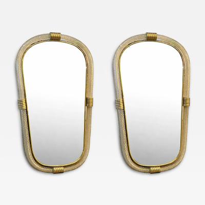 Pair of Murano Glass Wall Mirrors in Gold Leaf Torciglione Venetian Design