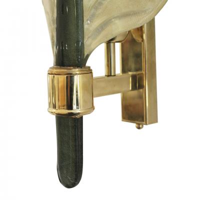 Pair of Murano Glass Wall Sconces in the Shape of a Leaf Italy