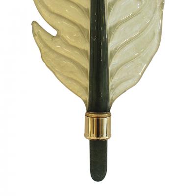 Pair of Murano Glass Wall Sconces in the Shape of a Leaf Italy