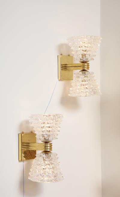 Pair of Murano Rostrato Glass and Unlacquered Brass Sconces Italy