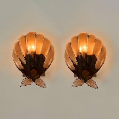 Pair of Murano bronze glass scallop shell wall lghts