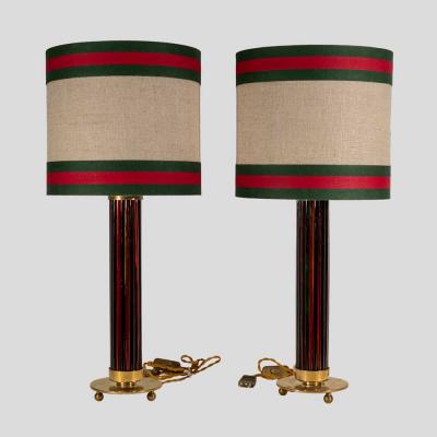 Pair of Murano glass rods on brass metal table lamps