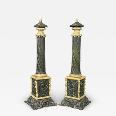 Pair of Napoleon III Bronze and Ormolu Table Lamps