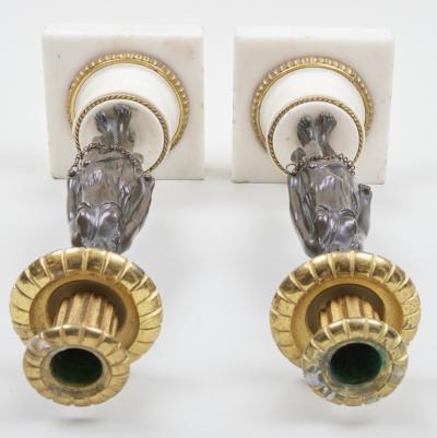Pair of Napoleon III Gilt Patinated Bronze Marble Caryatid Candlesticks