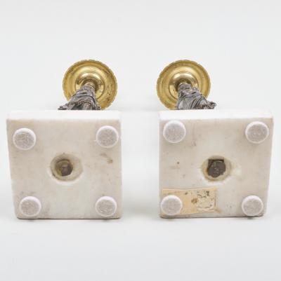 Pair of Napoleon III Gilt Patinated Bronze Marble Caryatid Candlesticks