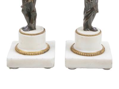 Pair of Napoleon III Gilt Patinated Bronze Marble Caryatid Candlesticks