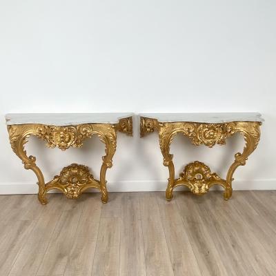 Pair of Napoleon III Rococo Style Consoles France circa 1860