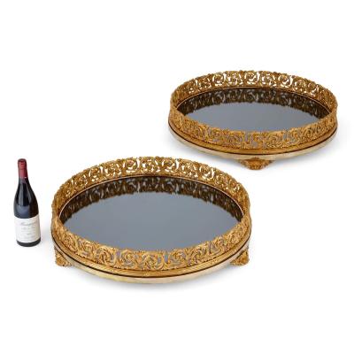 Pair of Napoleon III scrolling foliate ormolu surtouts de table