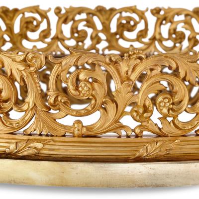 Pair of Napoleon III scrolling foliate ormolu surtouts de table