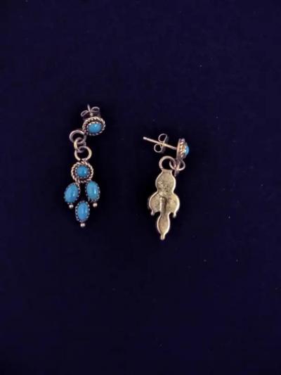 Pair of Navajo Sterling Silver and Turquoise 5 Stone Earrings
