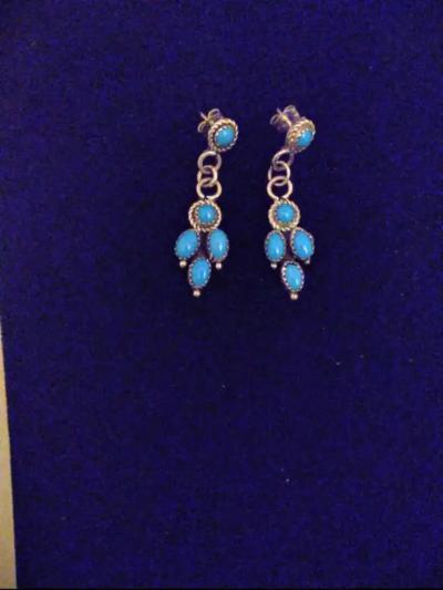 Pair of Navajo Sterling Silver and Turquoise 5 Stone Earrings