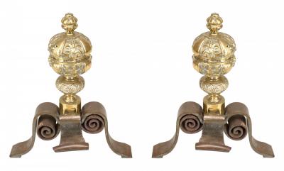 Pair of Neo Classic Large Brass Andirons