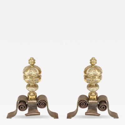 Pair of Neo Classic Large Brass Andirons