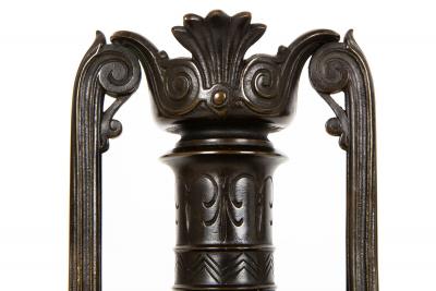 Pair of Neo Greco Bronze and Marble Urns Vases with Candlestick circa 1880