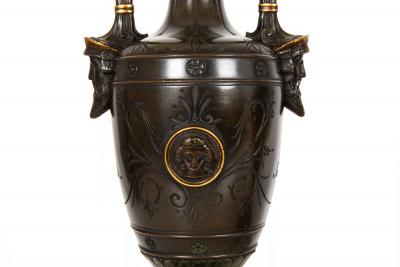 Pair of Neo Greco Bronze and Marble Urns Vases with Candlestick circa 1880