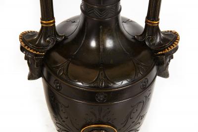 Pair of Neo Greco Bronze and Marble Urns Vases with Candlestick circa 1880