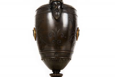 Pair of Neo Greco Bronze and Marble Urns Vases with Candlestick circa 1880