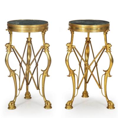 Pair of Neo Pompeian Brass and Green Marble Gueridon Side Tables