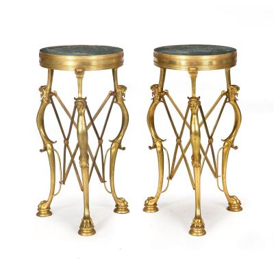 Pair of Neo Pompeian Brass and Green Marble Gueridon Side Tables