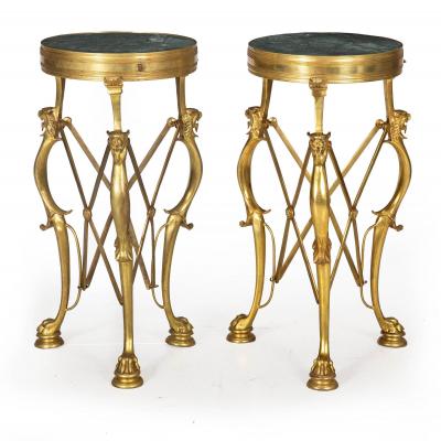 Pair of Neo Pompeian Brass and Green Marble Gueridon Side Tables