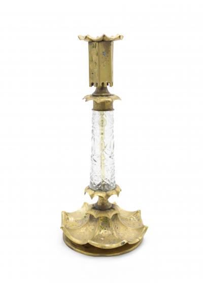 Pair of Neoclassic Cut Glass and Brass Candlesticks