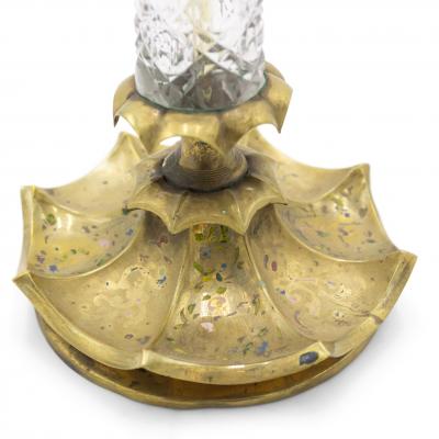 Pair of Neoclassic Cut Glass and Brass Candlesticks