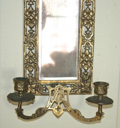Pair of Neoclassical Brass Mirrored Candle Sconces