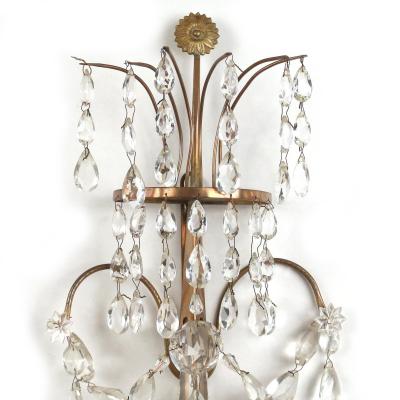 Pair of Neoclassical Bronze and Crystal Sconces