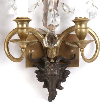 Pair of Neoclassical Bronze and Crystal Sconces