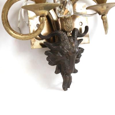 Pair of Neoclassical Bronze and Crystal Sconces