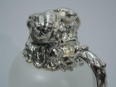 Pair of Neoclassical Camphor Glass Decanters with Rams Heads