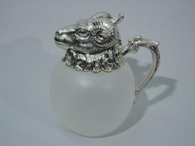 Pair of Neoclassical Camphor Glass Decanters with Rams Heads