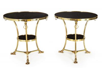 Pair of Neoclassical Fossilized Marble Brass Gueridon End Tables