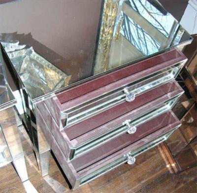 Pair of Neoclassical Modern 3 Drawer Beveled Mirrored Nightstands