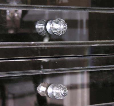 Pair of Neoclassical Modern 3 Drawer X Front Beveled Mirror Nightstands