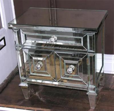 Pair of Neoclassical Modern Mirrored Cabinet Nightstands