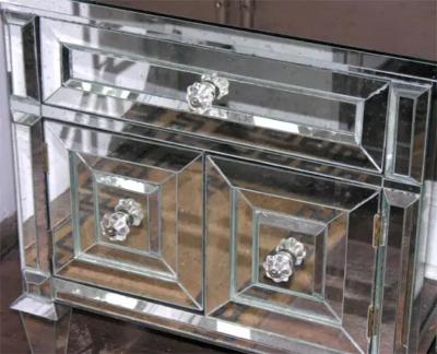 Pair of Neoclassical Modern Mirrored Cabinet Nightstands