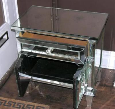 Pair of Neoclassical Modern Mirrored Cabinet Nightstands