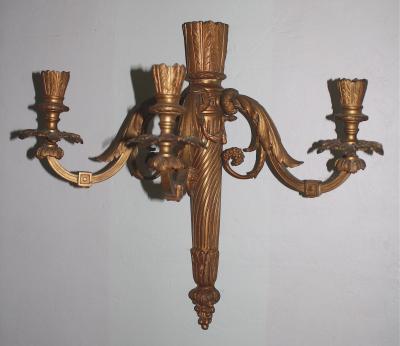 Pair of Neoclassical Revival Three candle Sconces Astor Provenance
