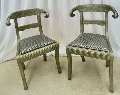Pair of Neoclassical Side Chairs Wrapped Metal Rams Heads Europe Gustavian
