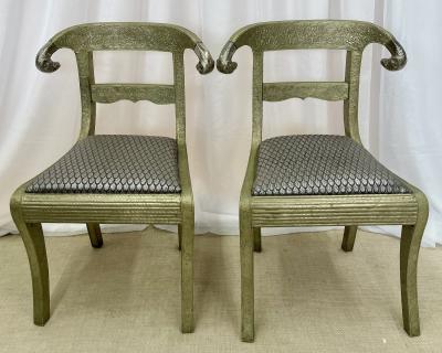 Pair of Neoclassical Side Chairs Wrapped Metal Rams Heads Europe Gustavian