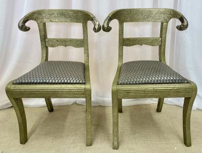 Pair of Neoclassical Side Chairs Wrapped Metal Rams Heads Europe Gustavian