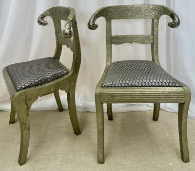 Pair of Neoclassical Side Chairs Wrapped Metal Rams Heads Europe Gustavian