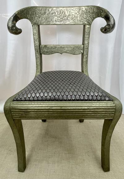 Pair of Neoclassical Side Chairs Wrapped Metal Rams Heads Europe Gustavian