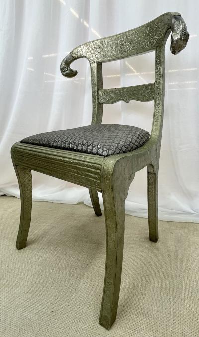 Pair of Neoclassical Side Chairs Wrapped Metal Rams Heads Europe Gustavian