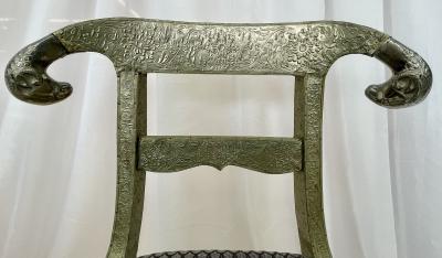 Pair of Neoclassical Side Chairs Wrapped Metal Rams Heads Europe Gustavian