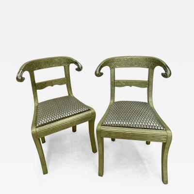 Pair of Neoclassical Side Chairs Wrapped Metal Rams Heads Europe Gustavian