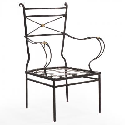Pair of Neoclassical Style Bronze Mounted Iron Armchairs Attributed to Comte