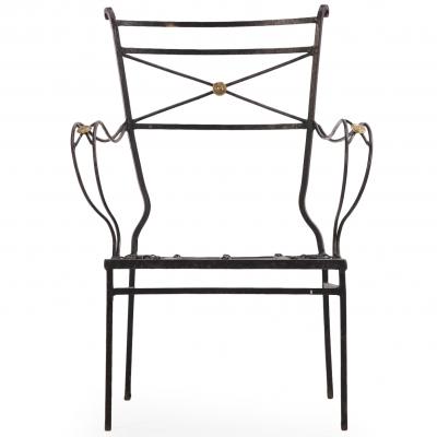 Pair of Neoclassical Style Bronze Mounted Iron Armchairs Attributed to Comte